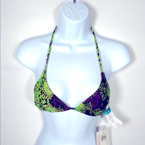 Rip Curl Purple Green Snake Skin Size Small Triangle Bikini Top - Picture 2 of 8